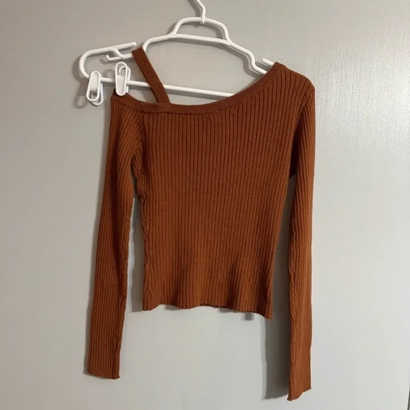 Aeropostale Brown Ribbed One-Shoulder Top Size Small - Picture 7 of 8